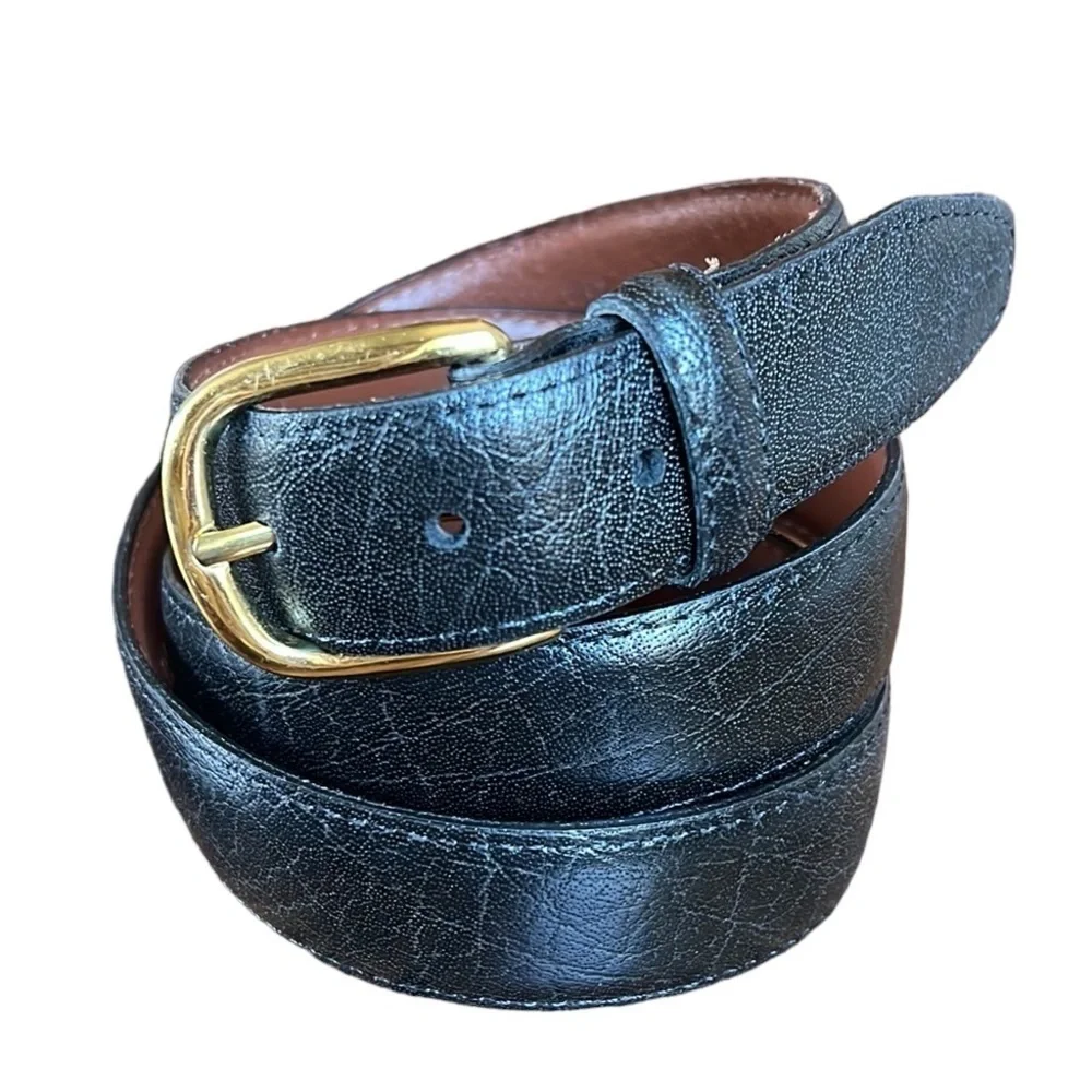 Men’s Minimalist Black Textured Leather USA Made Belt w Brass Buckle Sz 38